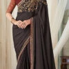 Black Milano Silk Embroidered Work Saree Party Wear