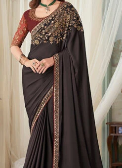Black Milano Silk Embroidered Work Saree Party Wear