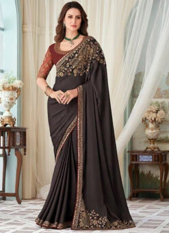 Black Milano Silk Embroidered Work Saree Party Wear -Deals Chic Lehenga Store black milano silk embroidered work saree sasli202727017c u