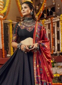 Black Muslin Cotton Printed Umbrella Lehenga Festive Wear -Deals Chic Lehenga Store black muslin cotton printed umbrella lehenga ghsacu5655 b