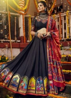 Black Muslin Cotton Printed Umbrella Lehenga Festive Wear -Deals Chic Lehenga Store black muslin cotton printed umbrella lehenga ghsacu5655 u