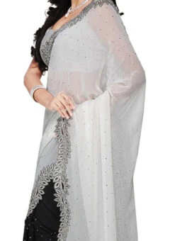 Black N Off White Half N Half Saree Party Wear