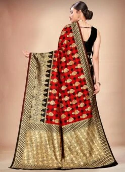 Black N Red Art Silk Half N Half Saree Festive Wear -Deals Chic Lehenga Store black n red art silk half n half saree sasli11786002 b