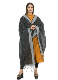 Black N White Dot Handloom Cotton Weaving Work Dupatta Work Wear -Deals Chic Lehenga Store black n white dot handloom cotton weaving work dupatta dpdmimfd083 u