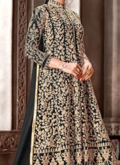 Black Net Embroidered N Sequins Anarkali Suit Party Wear