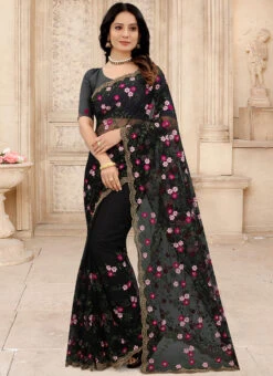 Black Net Embroidered N Stones Saree Party Wear -Deals Chic Lehenga Store black net embroidered n stones saree sasun12211241 u