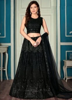 Black Net Embroidered Umberlla Lehenga Party Wear -Deals Chic Lehenga Store black net embroidered umberlla lehenga ghsaj42245001 u