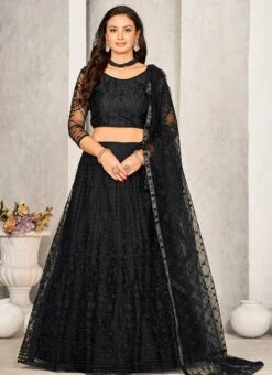 Black Net Embroidered Umbrella Lehenga Party Wear -Deals Chic Lehenga Store black net embroidered umbrella lehenga ghsprt16928 u