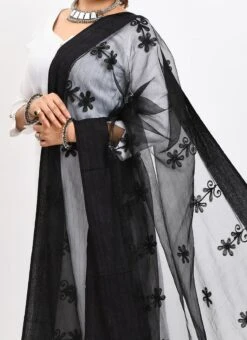 Black Organza Cotton Chikankari Embroidery Dupatta Work Wear