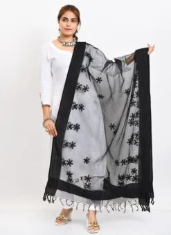 Black Organza Cotton Chikankari Embroidery Dupatta Work Wear -Deals Chic Lehenga Store black organza cotton chikankari embroidery dupatta dpdmimfd115 u