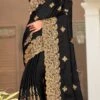 Black Satin Blend Embroidered Saree Party Wear