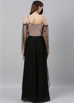 Black Sequins Embroidered Dupatta Style Cape Gown Party Wear -Deals Chic Lehenga Store black sequins embroidered dupatta style cape gown IWBS02004304 b