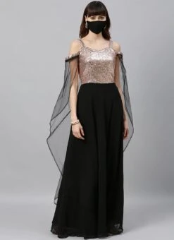 Black Sequins Embroidered Dupatta Style Cape Gown Party Wear -Deals Chic Lehenga Store black sequins embroidered dupatta style cape gown IWBS02004304 u
