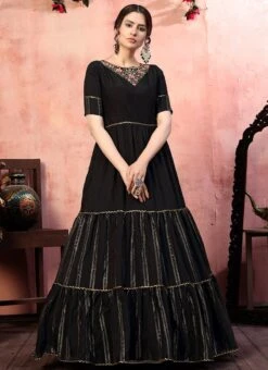Black Silk Anarkali Gown Party Wear -Deals Chic Lehenga Store black silk anarkali gown bgwsom4521 u