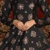 Black Taffeta Metalic Foil Work Anarkali Gown Party Wear