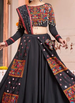 Black Viscose Kutch Work Chaniya Choli Festive Wear