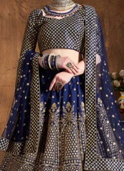 Blue Art Silk A Line Lehenga Wedding Wear