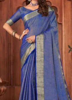 Blue Art Silk Banarasi Saree Festive Wear