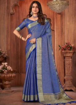 Blue Art Silk Banarasi Saree Festive Wear -Deals Chic Lehenga Store blue art silk banarasi saree samkns4802 u