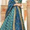 Blue Art Silk Embroidery Sequins Printed Work Umbrella Lehenga Wedding Wear