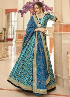 Blue Art Silk Embroidery Sequins Printed Work Umbrella Lehenga Wedding Wear -Deals Chic Lehenga Store blue art silk embroidery sequins printed work umbrella lehenga ghska46367426 u