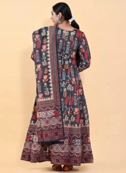 Blue Art Silk Printed Gown After Six Wear -Deals Chic Lehenga Store blue art silk printed gown bgwrsuf703 b