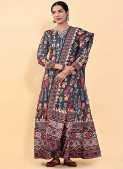 Blue Art Silk Printed Gown After Six Wear -Deals Chic Lehenga Store blue art silk printed gown bgwrsuf703 u