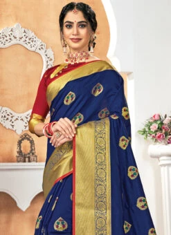 Blue Art Silk Saree Festive Wear -Deals Chic Lehenga Store blue art silk saree sassgvai1002 b