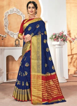 Blue Art Silk Saree Festive Wear -Deals Chic Lehenga Store blue art silk saree sassgvai1002 u