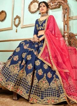 Blue Bangalori Silk Embroidered A Line Lehenga Party Wear -Deals Chic Lehenga Store blue bangalori silk embroidered a line lehenga ghssitstrqn38902 b