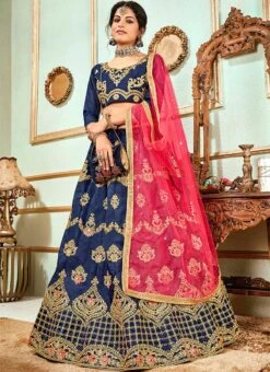 Blue Bangalori Silk Embroidered A Line Lehenga Party Wear -Deals Chic Lehenga Store blue bangalori silk embroidered a line lehenga ghssitstrqn38902 u