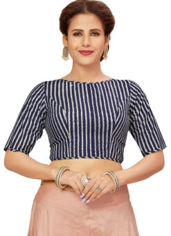 Blue Blended Cotton Blouse After Six Wear -Deals Chic Lehenga Store blue blended cotton blouse blmff1832bl u