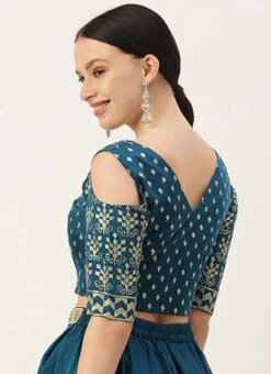 Blue Chanderi Art Silk Blouse Festive Wear -Deals Chic Lehenga Store blue chanderi art silk blouse BLBS02305267 b