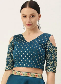 Blue Chanderi Art Silk Blouse Festive Wear -Deals Chic Lehenga Store blue chanderi art silk blouse BLBS02305267 u
