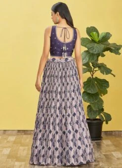 Purple Chinon Embroidered Printed Umbrella Lehenga Party Wear -Deals Chic Lehenga Store blue chinon embroidered printed umbrella lehenga ghsacw7998 b