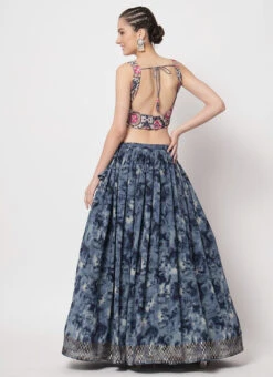 Blue Chinon Silk Printed Umbrella Lehenga Choli Party Wear -Deals Chic Lehenga Store blue chinon silk printed umbrella lehenga choli ghsom137092 b