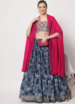 Blue Chinon Silk Printed Umbrella Lehenga Choli Party Wear -Deals Chic Lehenga Store blue chinon silk printed umbrella lehenga choli ghsom137092 u