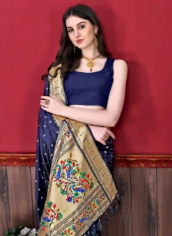 Blue Color Litchi Silk Weaving Work Saree Party Wear -Deals Chic Lehenga Store blue color litchi silk weaving work saree sasprt7783 b