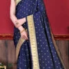 Blue Color Litchi Silk Weaving Work Saree Party Wear