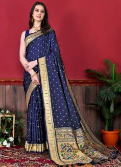 Blue Color Litchi Silk Weaving Work Saree Party Wear -Deals Chic Lehenga Store blue color litchi silk weaving work saree sasprt7783 u