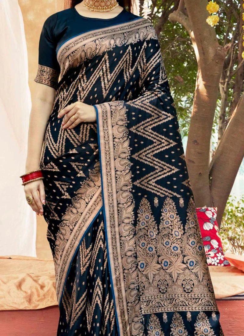 Blue Color Woven Work Satin Silk Saree Festive Wear 1 Blue Color Woven Work Satin Silk Saree Festive Wear