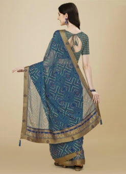 Blue Color Zari Work Brasso Saree Festive Wear -Deals Chic Lehenga Store blue color zari work brasso saree sasbhlrm7437e b