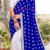 Blue Faux Georgette Embroidered Half And Half Saree Party Wear