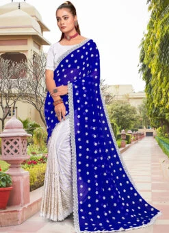 Blue Faux Georgette Embroidered Half And Half Saree Party Wear -Deals Chic Lehenga Store blue faux georgette embroidered half and half saree sasunk2092 u