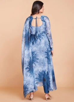 Blue Faux Georgette Printed Anarkali Suit Party Wear -Deals Chic Lehenga Store blue faux georgette printed anarkali suit slska4652247 b