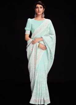 Blue Faux Georgette Sequins Chikankari Saree Party Wear -Deals Chic Lehenga Store blue faux georgette sequins chikankari saree sasad70012 u