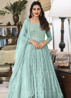 Blue Georgette Embroidered Designer Anarkali Suit Festive Wear -Deals Chic Lehenga Store blue georgette embroidered designer anarkali suit slsak32671381d b