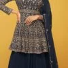 Blue Georgette Embroidery Long Choli Lehenga Party Wear