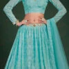 Blue Georgette Embroidery N Sequins Umbrella Lehenga Party Wear