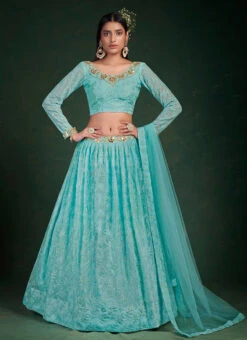 Blue Georgette Embroidery N Sequins Umbrella Lehenga Party Wear -Deals Chic Lehenga Store blue georgette embroidery n sequins umbrella lehenga ghska439930007 u